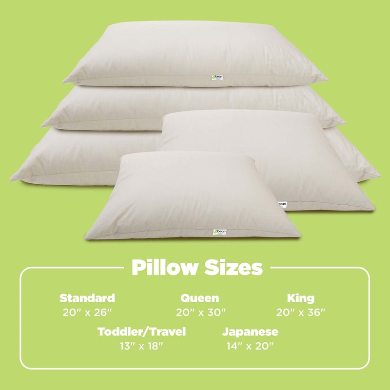 Bean Products Kapok 20" x 30" Queen Pillow - Breathable, Eco-Friendly and Durable Organic Cotton Fabric Bed Pillow - Soft and Supportive Pillow for Sleeping, Made in The USA - Image 5